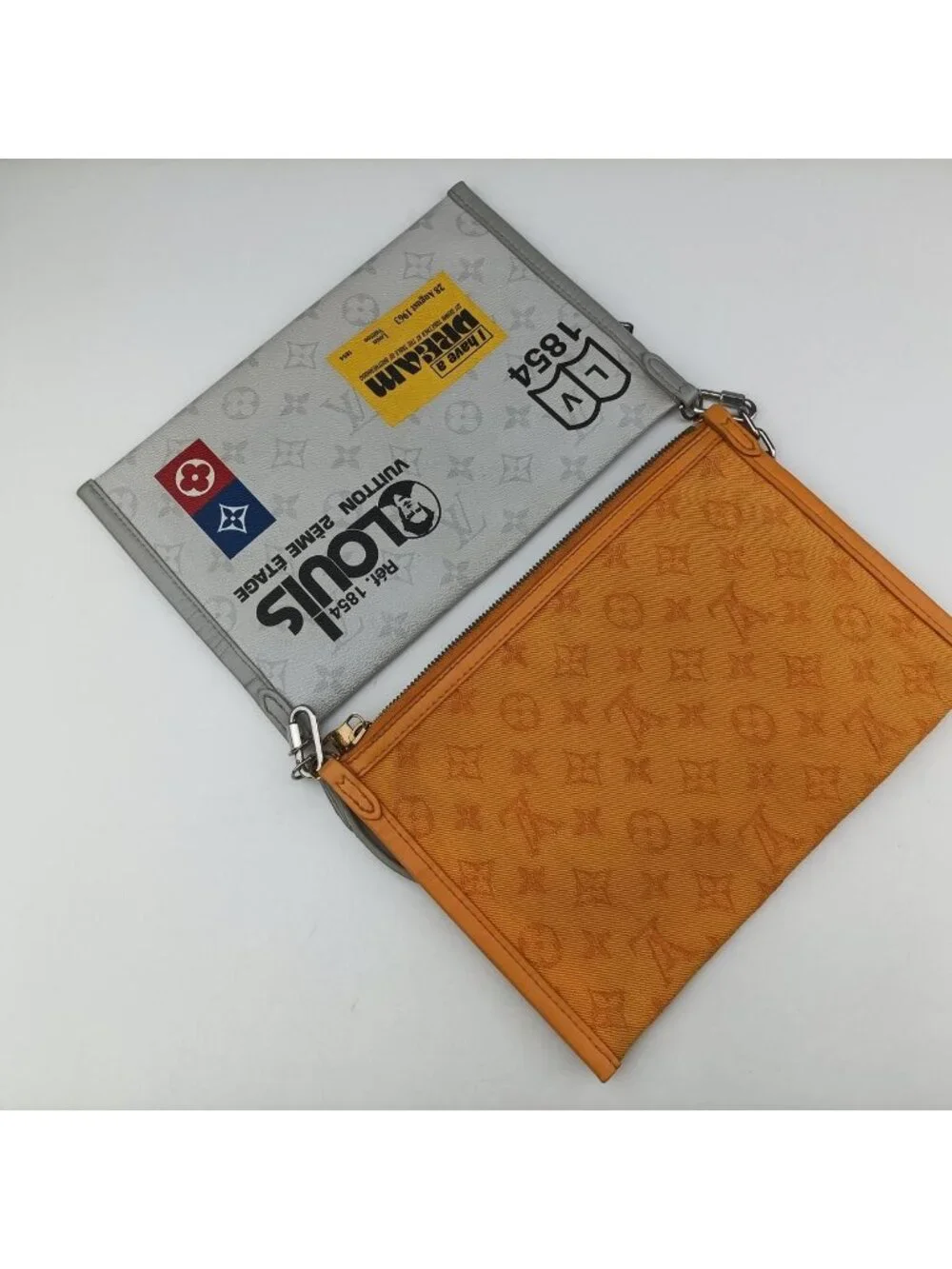Louis Vuitton Flat Messenger Blanc Orange White Monogram Canvas Ochre Denim